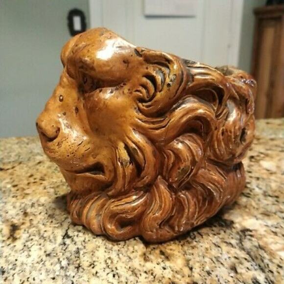 Vintage Tiger Head Detailed Ceramic Planter Made in Italy Vintage MCM Signed - Picture 6 of 12